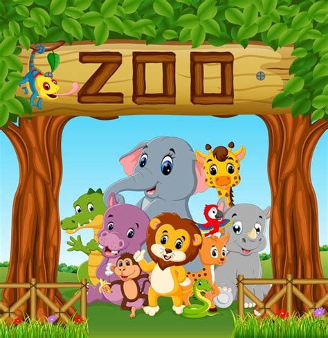 Colección de animales del zoológico con guía | Vector Premium