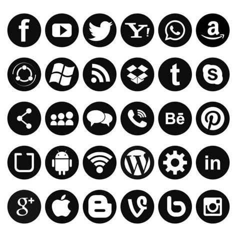 Colección de iconos para redes sociales, color negro ...