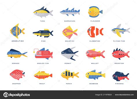 Colección de mar y río pescado y letras el nombre en ...