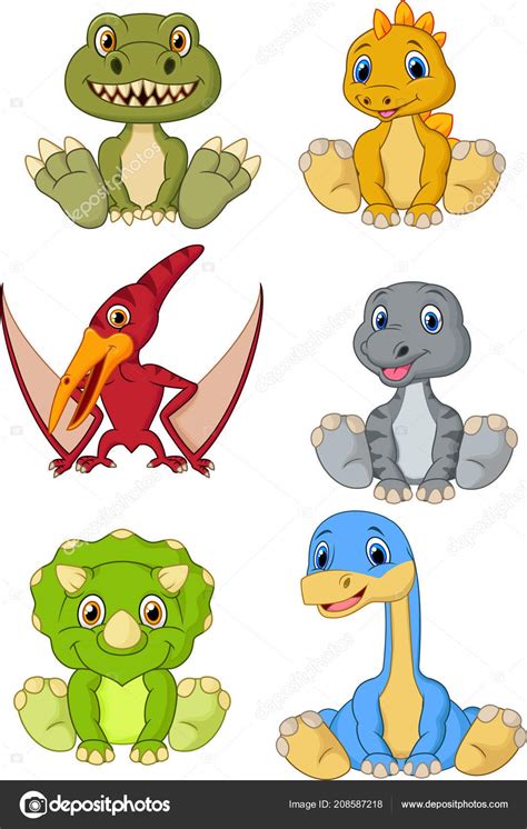 Colección Dibujos Animados Dinosaurios Bebé Lindo — Vector ...