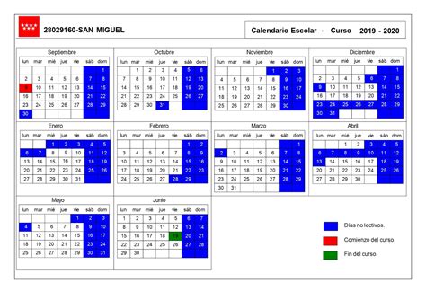 Colegio San Miguel Las Rozas: Calendario escolar curso 2019 20