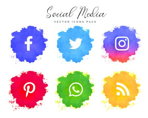 Collection d icônes de réseau de médias sociaux aquarelle ...
