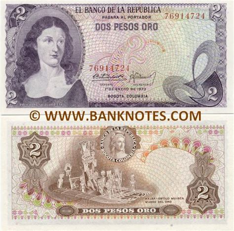 Colombia 2 Pesos 1973   Colombian Currency Bank Notes ...