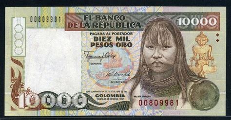 Colombia banknotes 10000 Pesos bank note of 1992 ...
