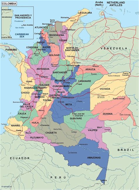 colombia mapa politico en Illustrator | Netmaps. Mapas de ...