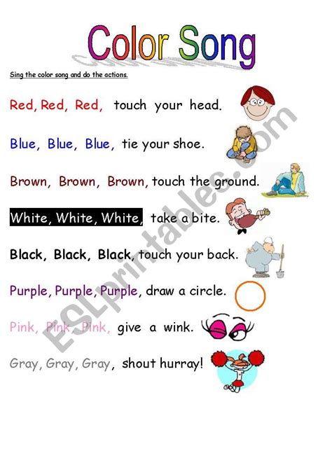 Color Song   ESL worksheet by whiteheads