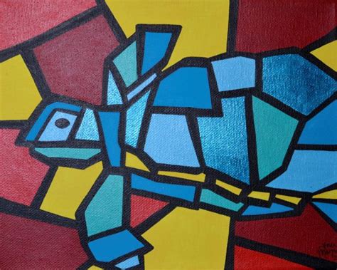 Colorful Cubism Turtle Acrylic Painting on 8x10 Canvas ...