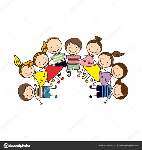 Colorido feliz grupo de dibujos animados niños vector ...