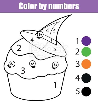 Coloring Page With Halloween Cupcake Color By Numbers ...