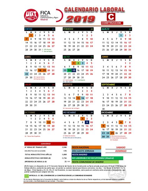 COMITÉ ACCIONA CENTRO: CALENDARIO LABORAL 2019 ...