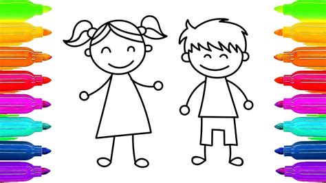 Cómo dibujar Niños Niña y Niño Aprendiendo a Colorear ...
