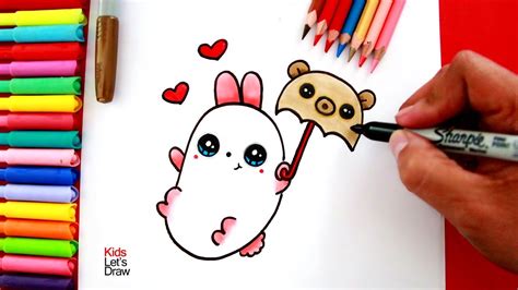 Cómo dibujar un CONEJITO Kawaii con una Sombrilla | How to Draw a Cute ...