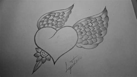 Como dibujar un corazón con alas de angel a lapiz paso a ...