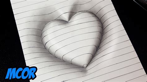 Como Dibujar un Corazón en 3D con Lineas   Dibujos 3D Faciles