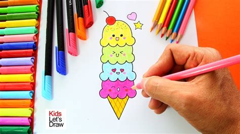 Cómo dibujar un Helado 4 Bolas | How to draw an Ice Cream ...