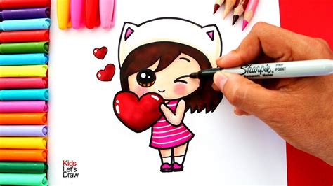 Cómo dibujar una Niña Kawaii con un Corazón | How to Draw ...