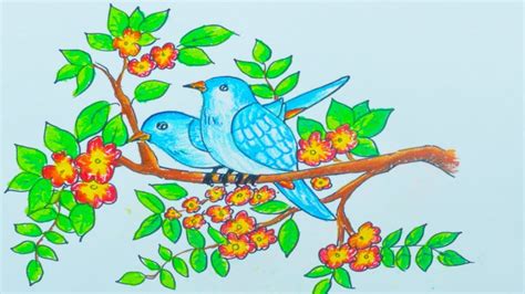 Como Dibujar y Colorear Dos pájaros en el árbol Dibujos ...