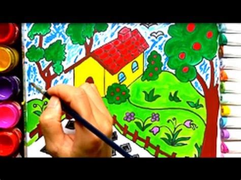 Como Dibujar Y Colorear Una Casa Con Arbol y Un Jardin ...