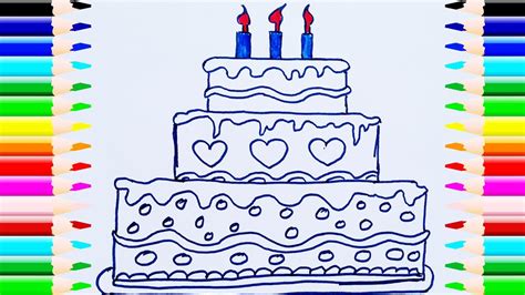Como Dibujar y Colorear Una Torta de Cumpleaños | Dibujos ...