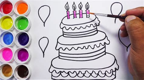Como Dibujar y Colorear Una Torta de Cumpleaños   Dibujos ...