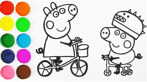 Como Dibujar y Pintar a George y Peppa Pig en Bicicleta ...