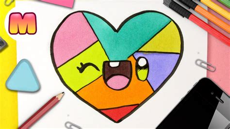 COMO DIBUJAR Y PINTAR UN CORAZON DE COLORES KAWAII ...