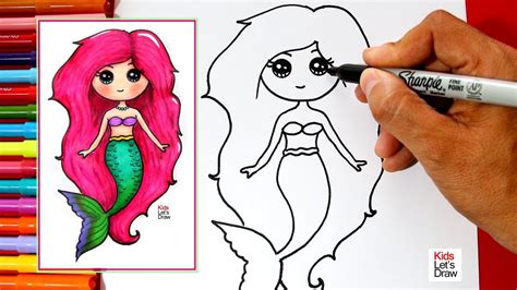 Cómo dibujar y pintar una SIRENA KAWAII fácil | Learn to ...