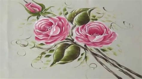 Como pintar Rosas rosadas en Tela  2/2    YouTube