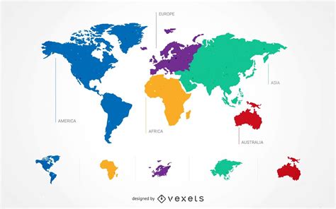 Conjunto de 5 mapas continentales del mundo   Descargar vector