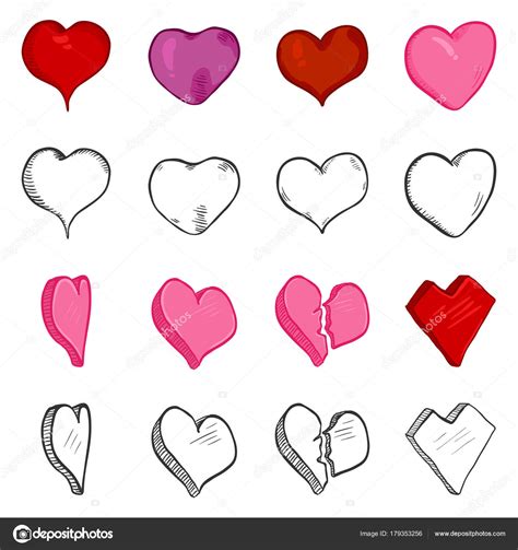 Conjunto de corazones de boceto . Imagen Vectorial de ...