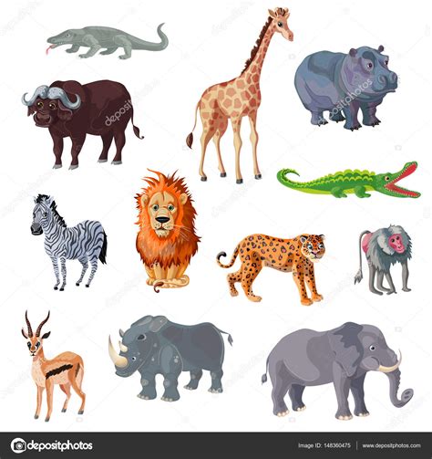 conjunto de dibujos animados animales africanos — Vector de stock ...