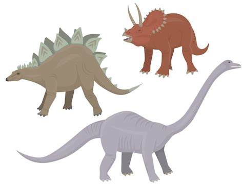 Conjunto de dinosaurios herbívoros. stegosaurus, triceratops y ...