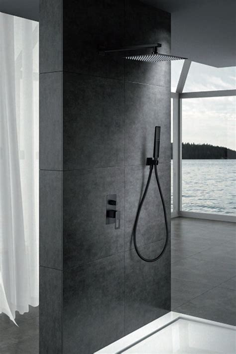 Conjunto de ducha monomando empotrado negro mate serie Suecia Imex ...