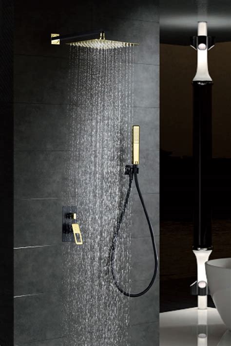 Conjunto de ducha monomando empotrado negro oro serie Suecia Imex ...