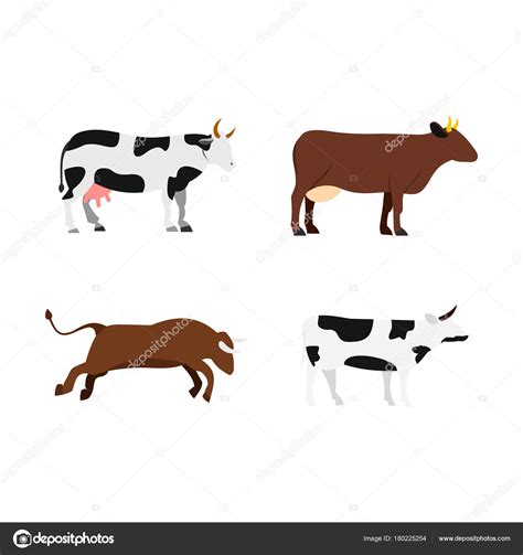 Conjunto de iconos de vaca, estilo plano — Vector de stock ...
