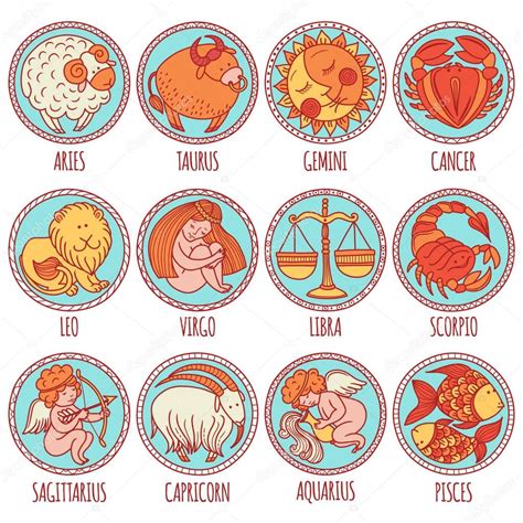 Conjunto de ilustración con los signos del zodiaco dibujos ...