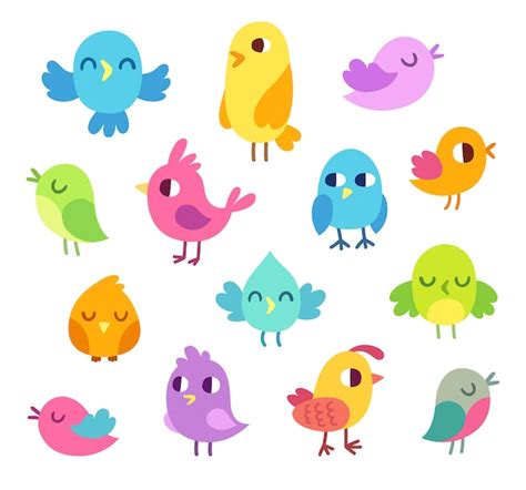Conjunto de pájaros lindos dibujos animados | Vector Premium
