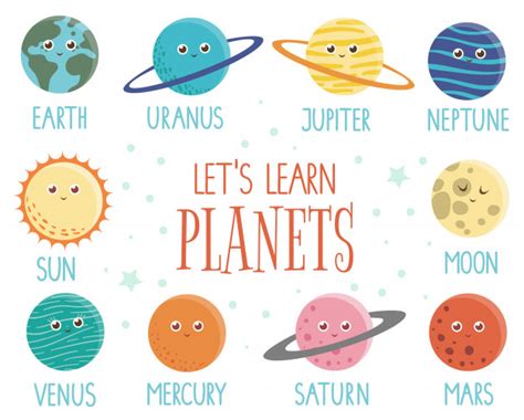 Conjunto de planetas para niños. brillante y linda ...