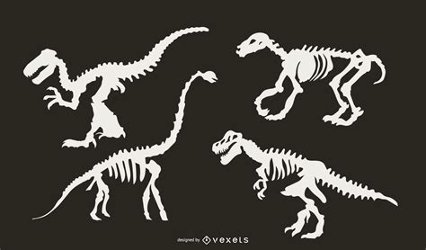 Conjunto De Silueta De Esqueleto De Dinosaurio   Descargar Vector