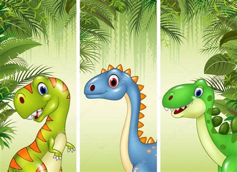 Conjunto de tres dinosaurios de dibujos animados — Archivo ...