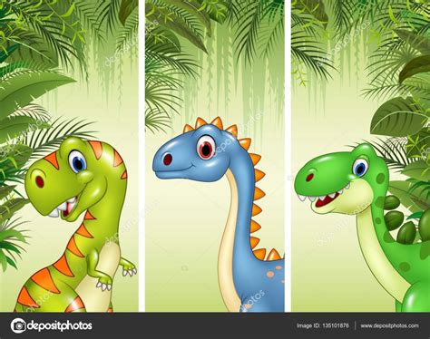 Conjunto de tres dinosaurios de dibujos animados — Vector de stock ...