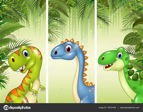 Conjunto de tres dinosaurios de dibujos animados vector, gráfico ...