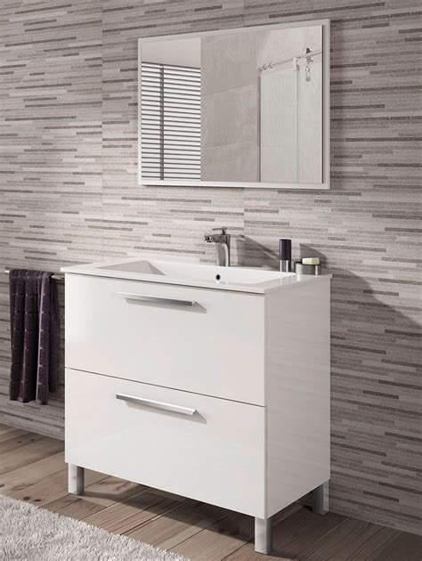 Conjunto mueble baño más lavabo más espejo en color blanco ...