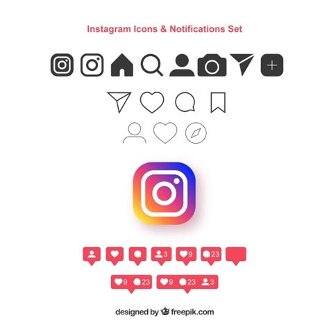 Conjunto plano de iconos y notificaciones de instagram ...