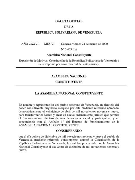 Constitucion de La Republica Bolivar Ian A de Venezuela ...