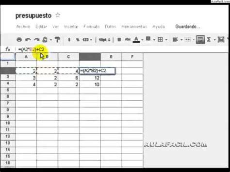 Copiar formulas/Hojas de Cálculo Google Docs/AulaFacil.com ...
