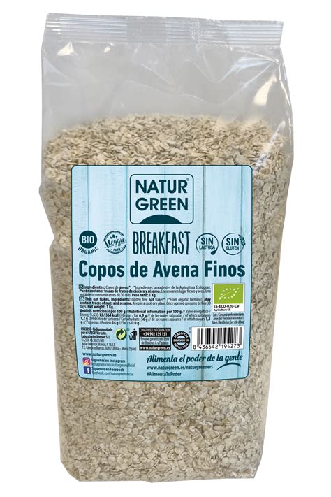 Copos de avena finos Sin gluten Bio Naturgreen 1Kg. en Biosano