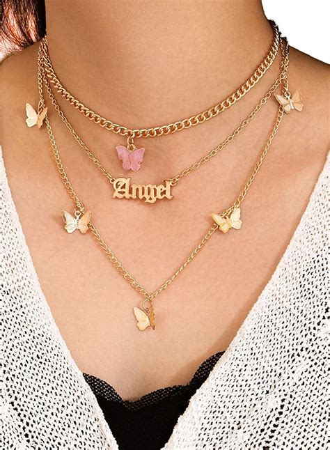 CORAFRITZ Butterfly Necklace for Women Letter Layered Necklace Choker ...