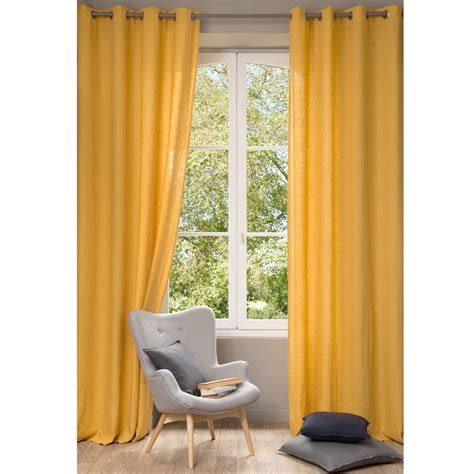 Cortina de lino lavado amarillo 130 x 300 cm | Maisons du ...