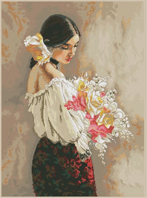 Counted Cross Stitch Kit to embroider beautiful woman with ...
